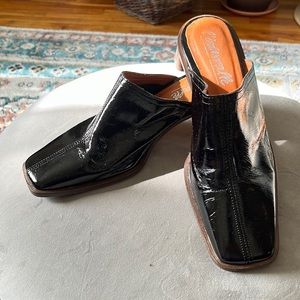 Black Patent leather mules